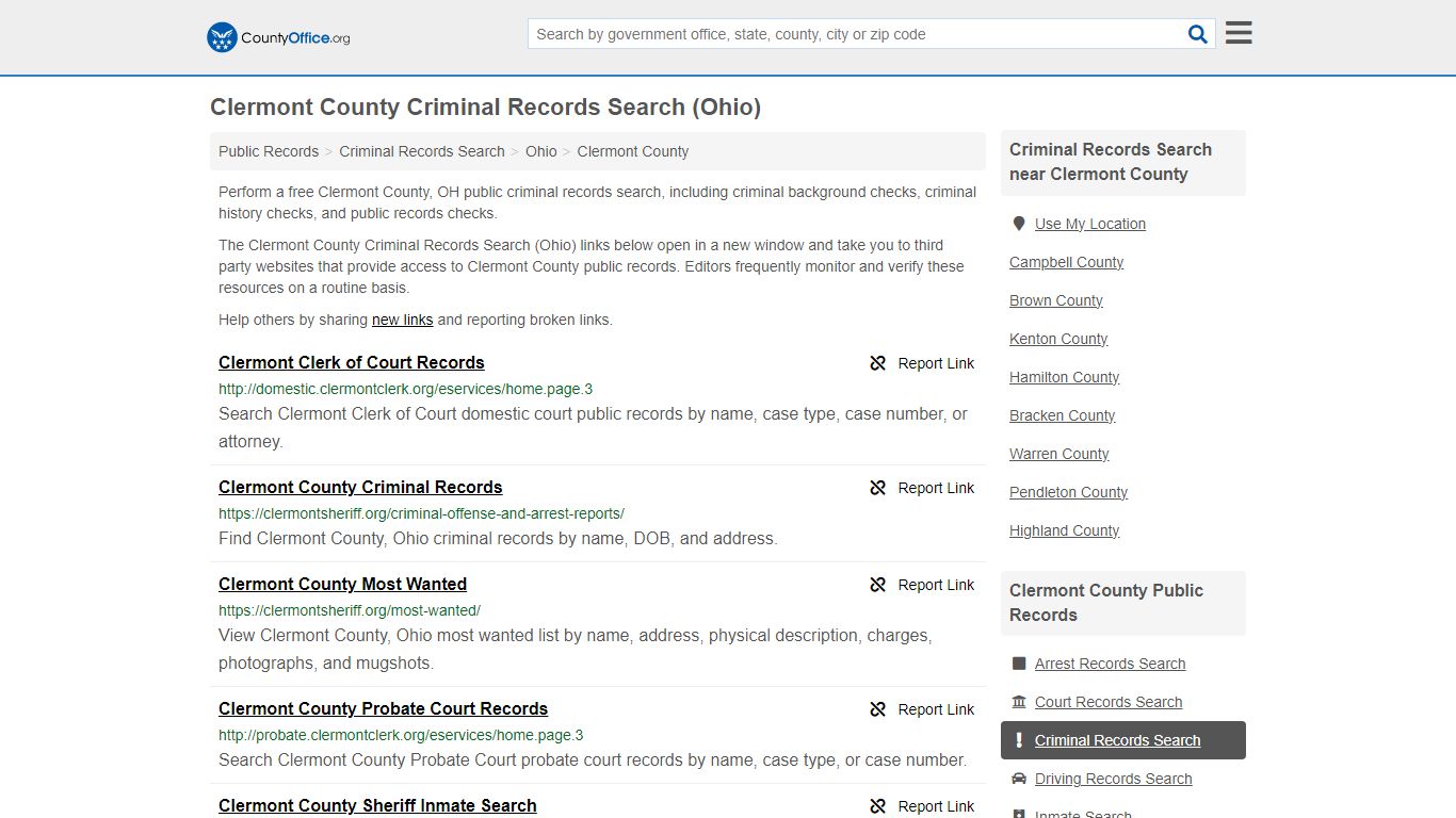 Clermont County Criminal Records Search (Ohio) - County Office