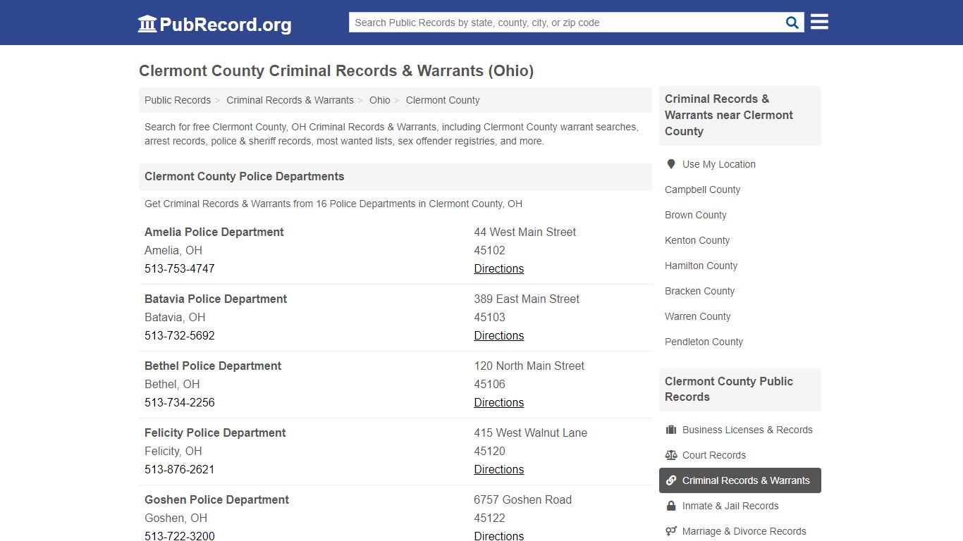 Clermont County Criminal Records & Warrants (Ohio)