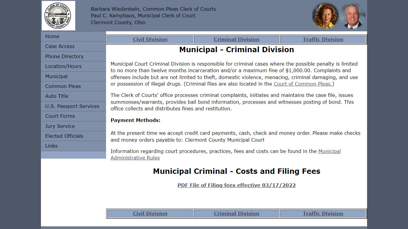 Municipal Clerk - Criminal Division - Clermont County Courts - Batavia ...